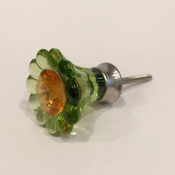 Green Glass Daisy Cabinet Knobs Drawer Pulls Gold Centers 1.75 In (s)-Dwyer Home Collection