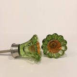 Green Glass Daisy Cabinet Knobs Drawer Pulls Gold Centers 1.75 In (s)-Dwyer Home Collection