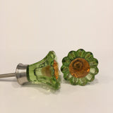 Green Glass Daisy Cabinet Knobs Pulls Gold Centers 1.75 Inch-Dwyer Home Collection