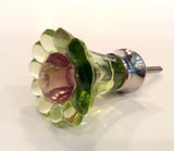Green Glass Daisy Cabinet Knobs Light Pink Centers 1.75 Inch-Dwyer Home Collection
