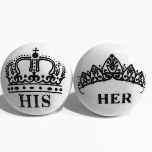 His and Her Crown Cabinet Knobs Drawer Pulls Porcelain 1.50 Inch-Dwyer Home Collection