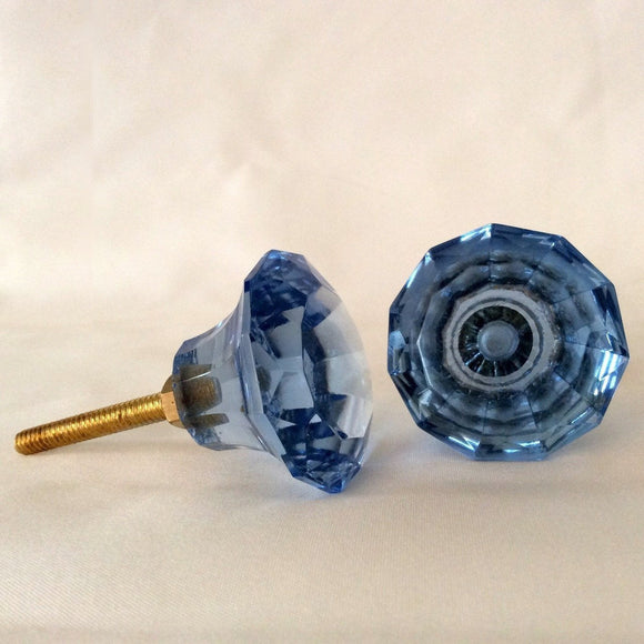 Cool Blue Cabinet Knobs Pulls Diamond Cut Glass 1.25 Inch-Dwyer Home Collection