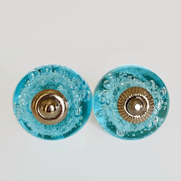 Aqua Blue Glass Bubble Cabinet Knobs Drawer Pulls Coastal 1.25 Inch-Dwyer Home Collection