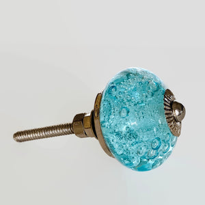 Aqua Blue Glass Bubble Cabinet Knobs Drawer Pulls Coastal 1.25 Inch-Dwyer Home Collection