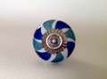 Mixed Teal Blue Green on White Porcelain Cabinet Knobs Dresser Drawer Pulls