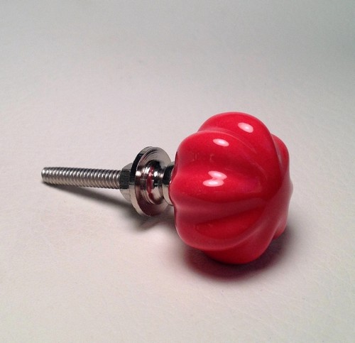 Small Scalloped Tomato Red Mini Porcelain Cabinet Knobs Drawer Pulls