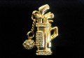 Golf Bag Clubs and Ball Rhinestone Pin Vintage Gold Tone Setting
