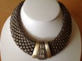 Metallic Bronze Mesh Necklace Cubic Zirconia Stones Magnetic Clasp.jpeg