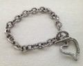 Silver Chain Link Tag Bracelet Clear CZ Studded Heart Charm #2.jpeg