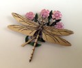 Dragonfly in Goldtone and Pink Enamel Flowers Pin Brooch JJ Jonette 2.jpeg