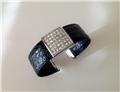 Black Leather CZ Bling Bangle Bracelet Adjustable New