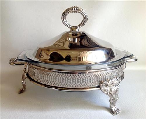 Silverplate Casserole Dish Server Marinex 2 Qt Glass Insert with Lid
