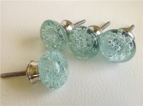 Aqua Blue Glass Bubble Cabinet Knobs Pulls Set of 4 Decorative Hardware  4.jpeg