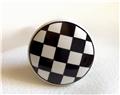 Black and White Checks on Porcelain Button Type Cabinet Knobs Drawer Pulls
