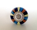 Colorful Blue Mixed Stripes on Porcelain Cabinet Knobs Drawer Pulls