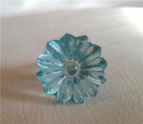 Aqua Blue Glass Daisy Cabinet Knobs Dresser Drawer Pulls Mfg Seconds