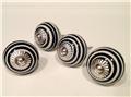 Black Spiral on Cream Porcelain Cabinet Knobs Pulls Decorative Hardware Set of 4