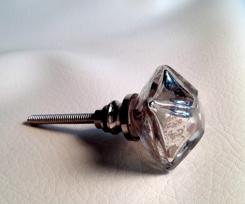 Antique Silver Mercury Square Design Glass  Furniture Cabinet Knobs Pulls