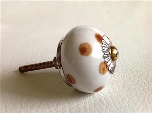 Porcelain Caramel Polka Dot Cabinet Knobs Dresser Drawer Pulls