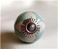 Etched Hearts on Aqua Blue Porcelain Cabinet Knobs Dresser Drawer Pulls