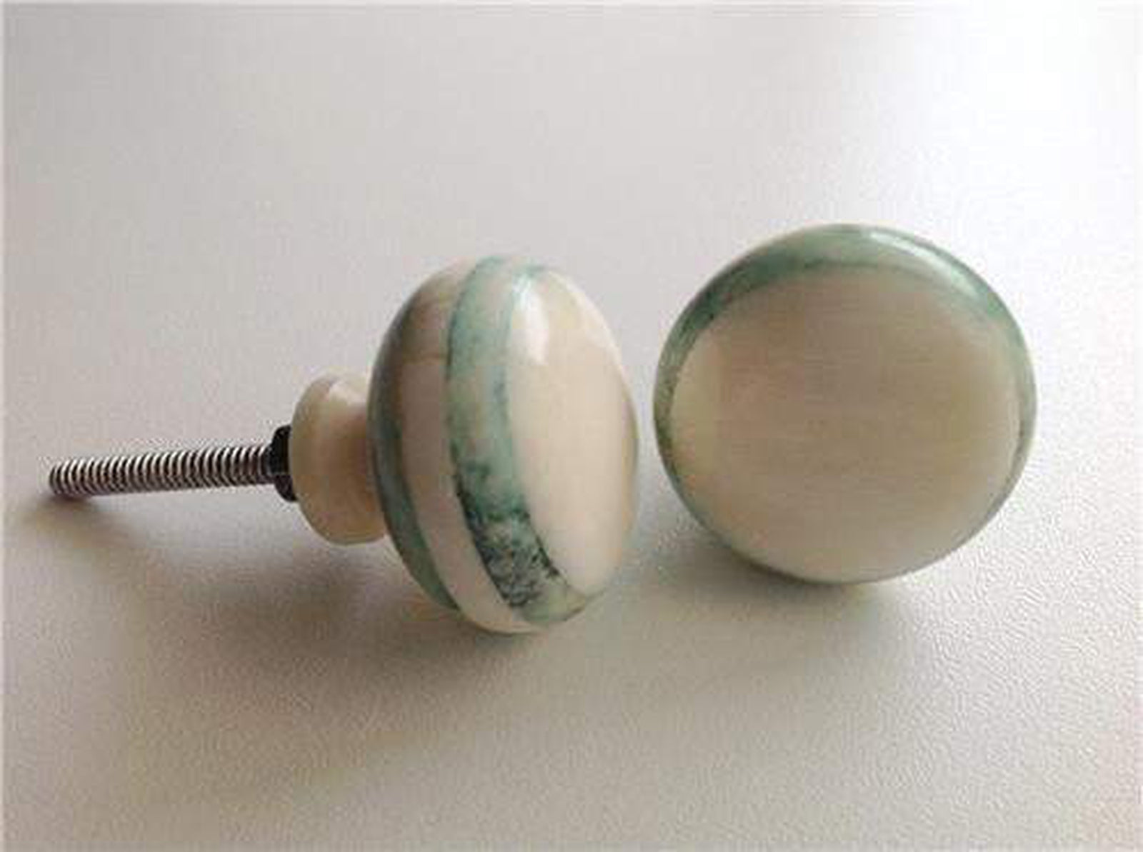 Soft Green on Natural Marbled Bone Cabinet Knobs Drawer Pulls 1.5 In-Dwyer Home Collection