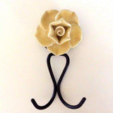 Double Prong Key Hook Ceramic Flower In Seven Colors 4.75 In High-Dwyer Home Collection