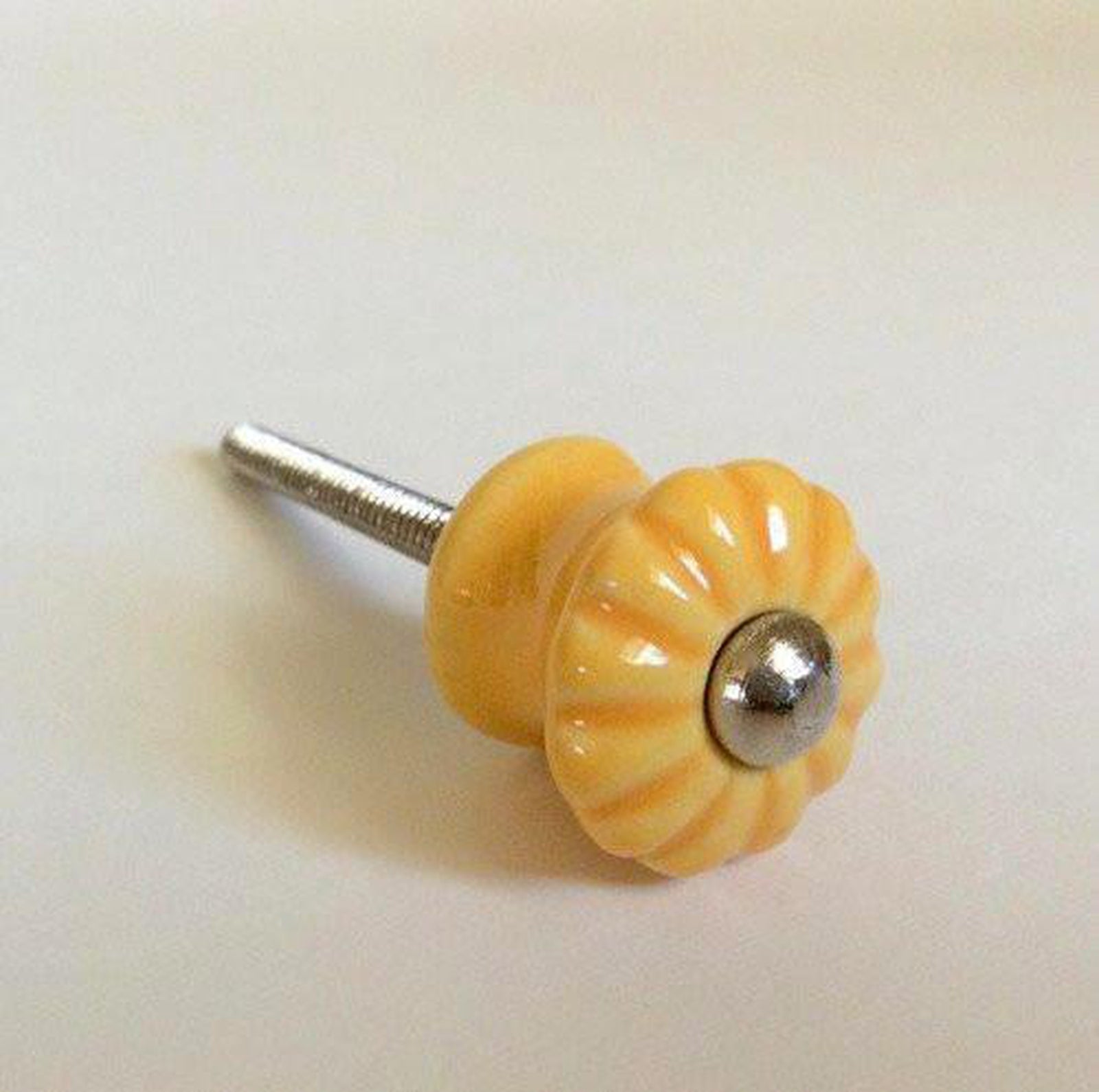 Mini Scalloped Yellow Gold Porcelain Cabinet Knobs Small Drawer Pulls .9 Inch-Dwyer Home Collection