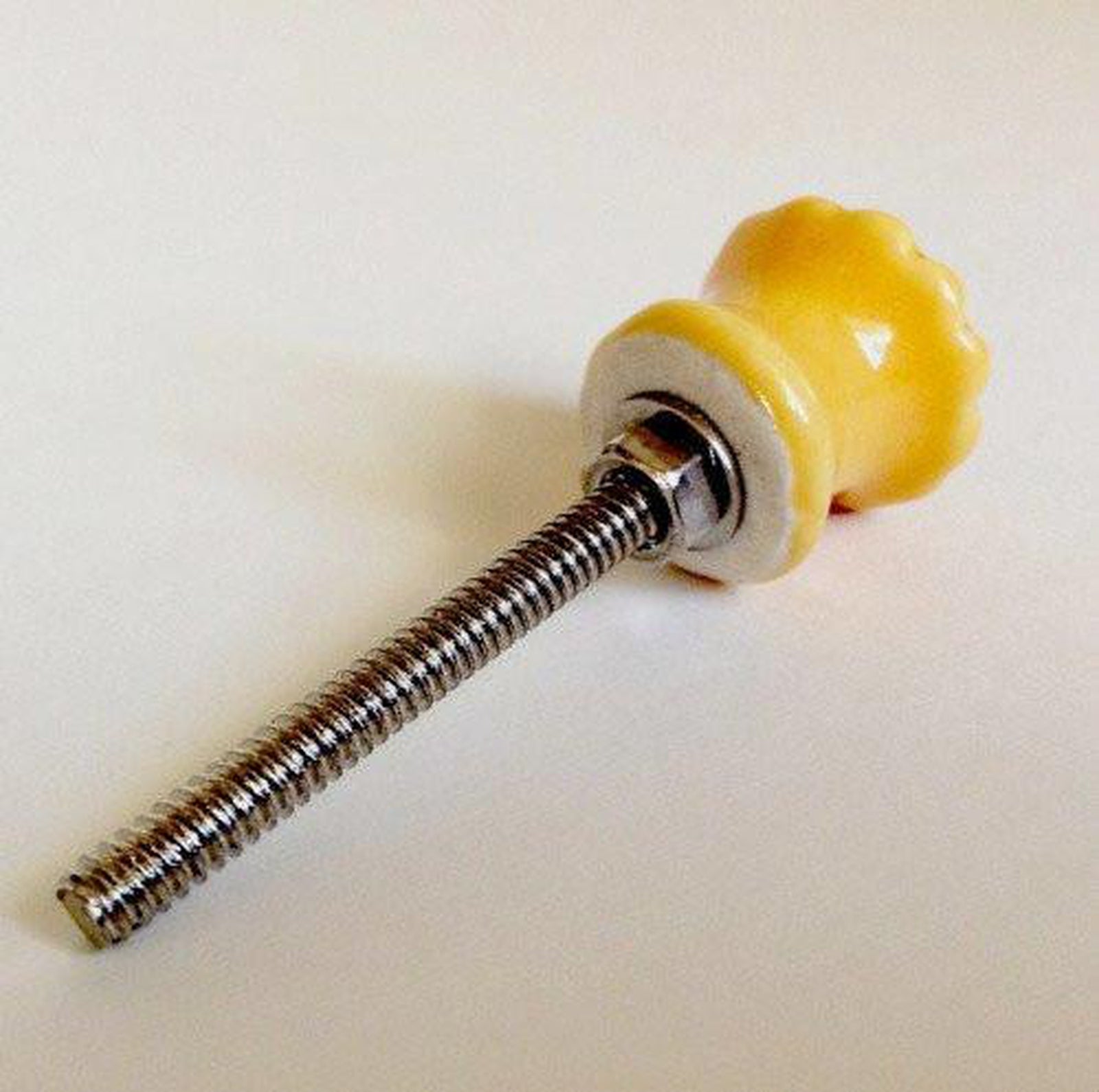 Mini Scalloped Yellow Gold Porcelain Cabinet Knobs Small Drawer Pulls .9 Inch-Dwyer Home Collection