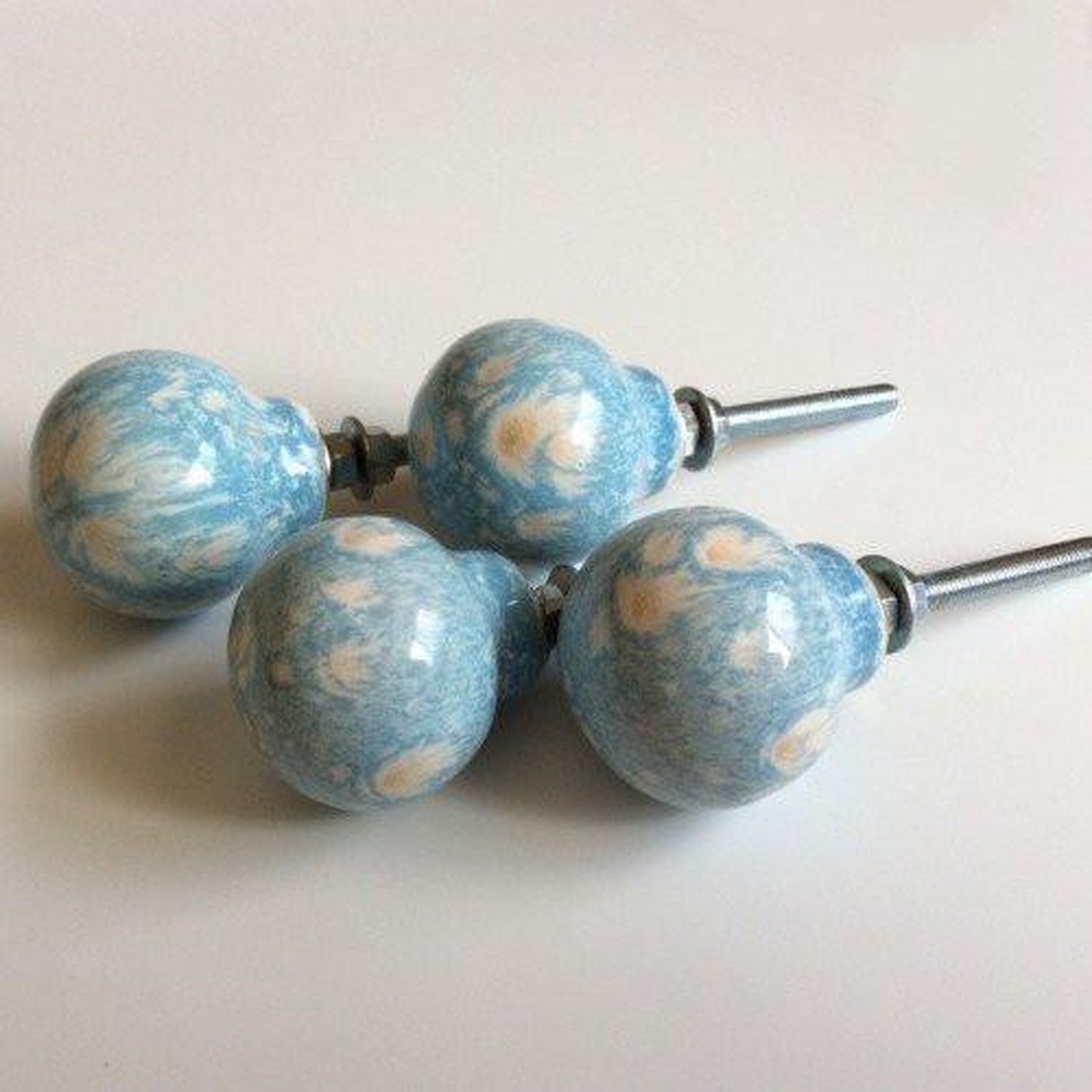 Sky Blue Marbled Porcelain 1.65 Inch Cabinet Knobs Drawer Pulls Set of 4-Dwyer Home Collection