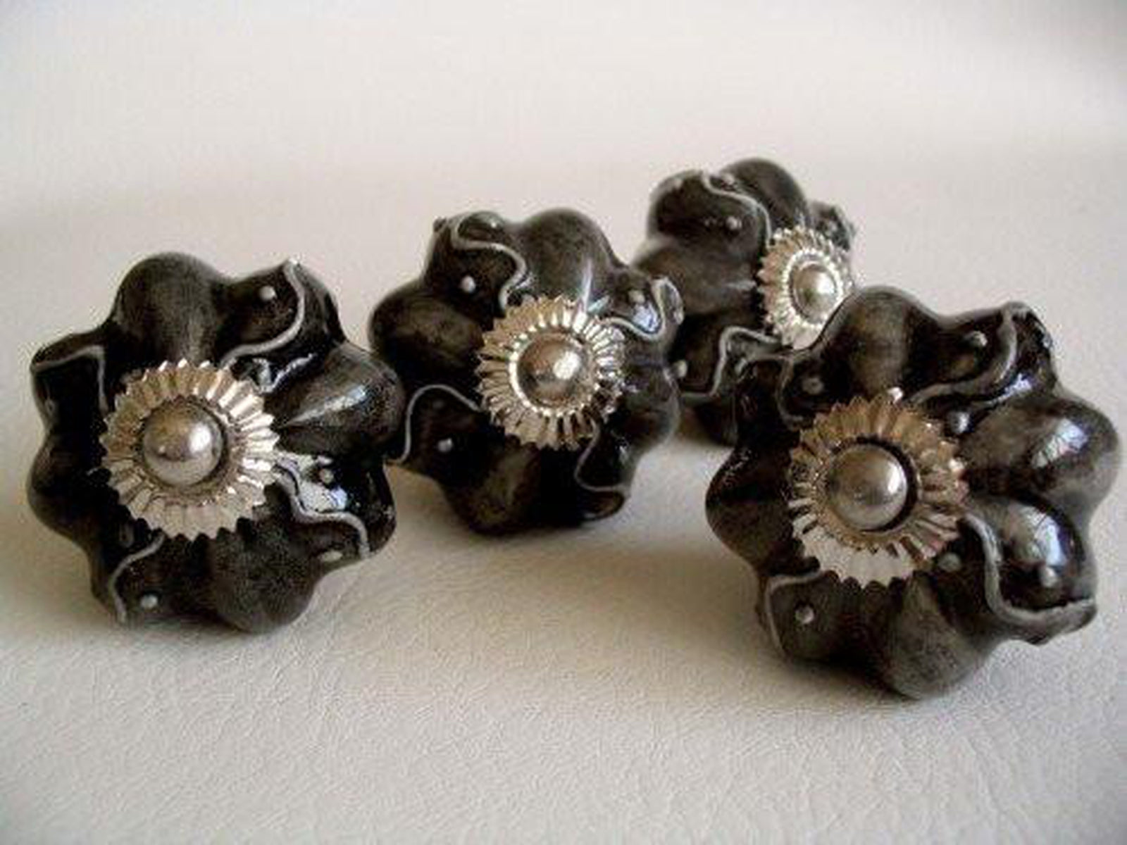 Unique Embossed Soft Black Porcelain Drawer Pulls Cabinet Knobs-Dwyer Home Collection