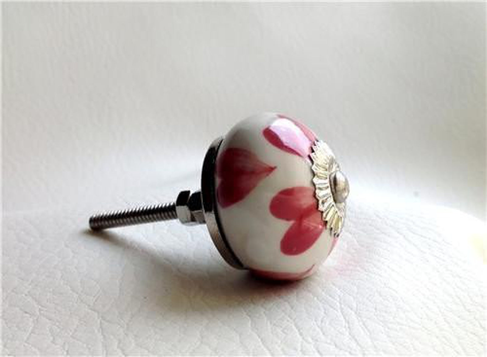 Pink Hearts on White 1.50 Inch Cabinet Knobs or 4 Inch Drawer Handles-Dwyer Home Collection