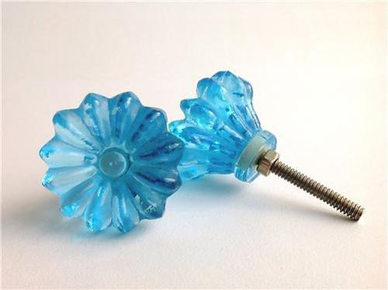 Aqua Blue Daisy Glass Cabinet Knobs Dresser Drawer Pulls 1.50 Inch-Dwyer Home Collection