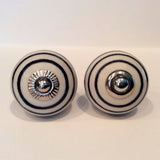 White Porcelain Cabinet Knobs Pulls Black Concentric Circles 1.5 Inch-Dwyer Home Collection