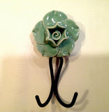 Double Prong Hanging Hooks Ceramic Flower Seven Colors 4.75 In High-Dwyer Home Collection