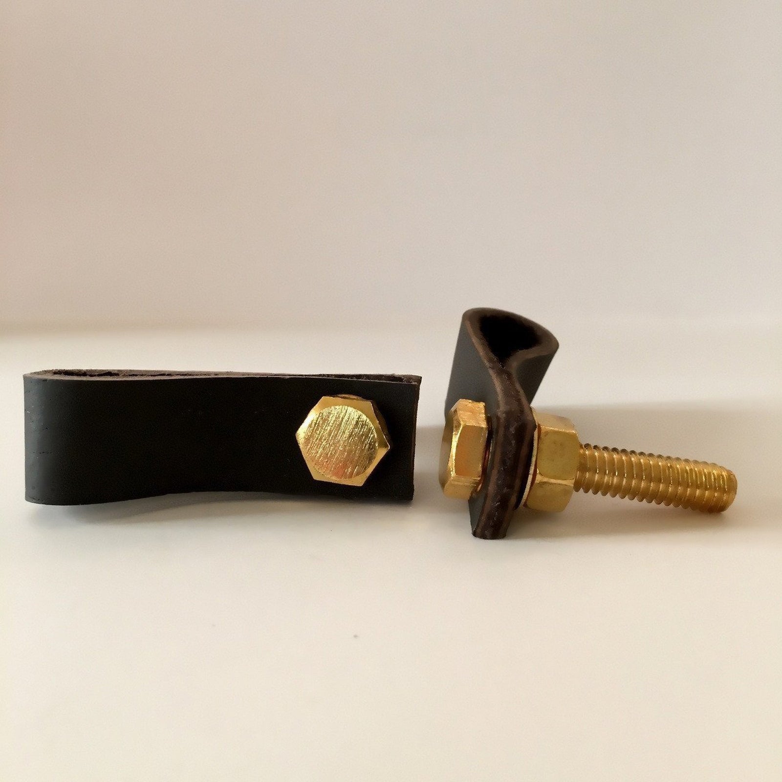 Leather Loop Drawer Pulls in Dark Brown Brass Studding-Dwyer Home Collection