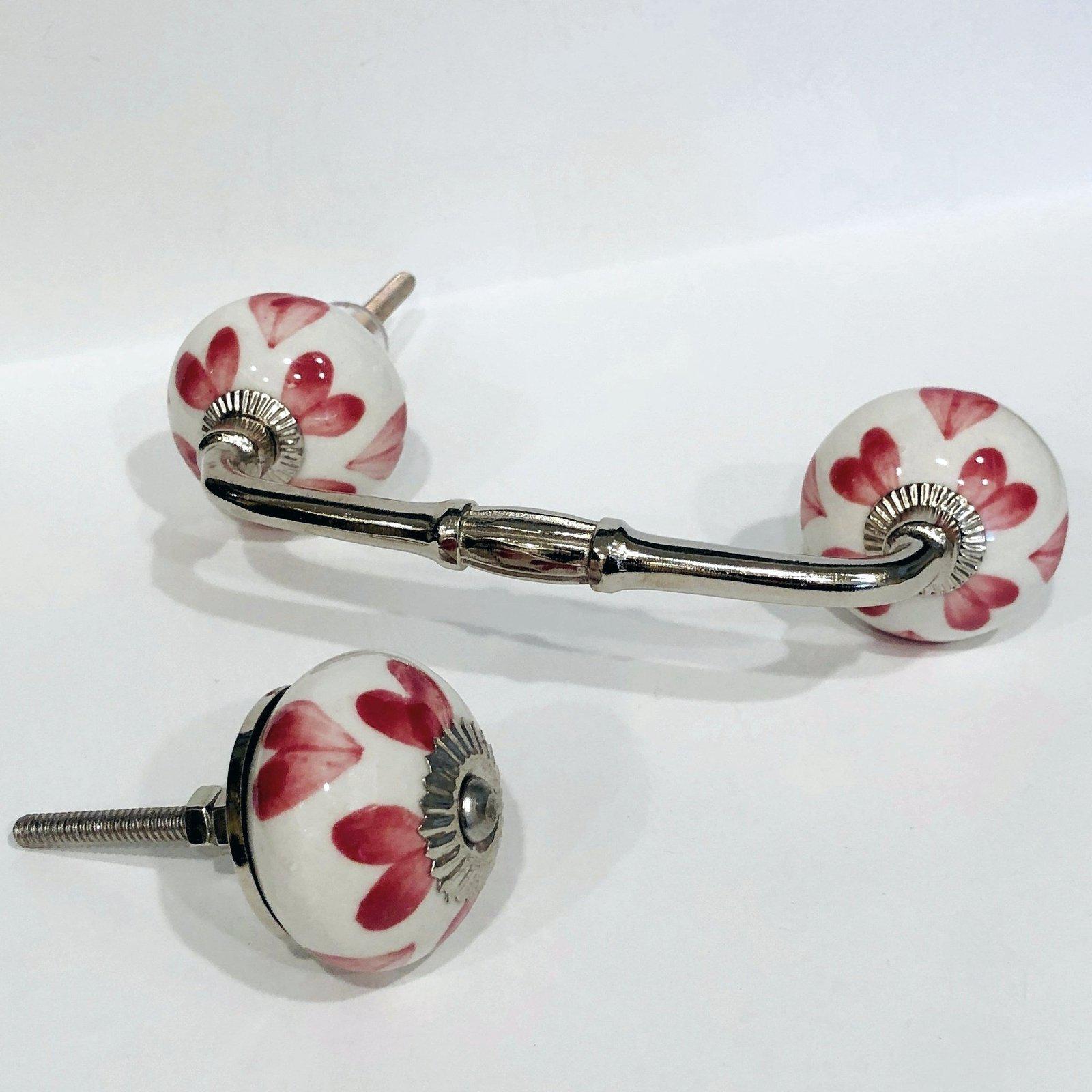 Pink Hearts on White 1.50 Inch Cabinet Knobs or 4 Inch Drawer Handles-Dwyer Home Collection
