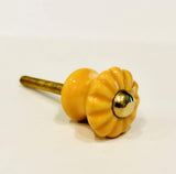 Mini Scalloped Yellow Gold Porcelain Cabinet Knobs Small Drawer Pulls .9 Inch-Dwyer Home Collection