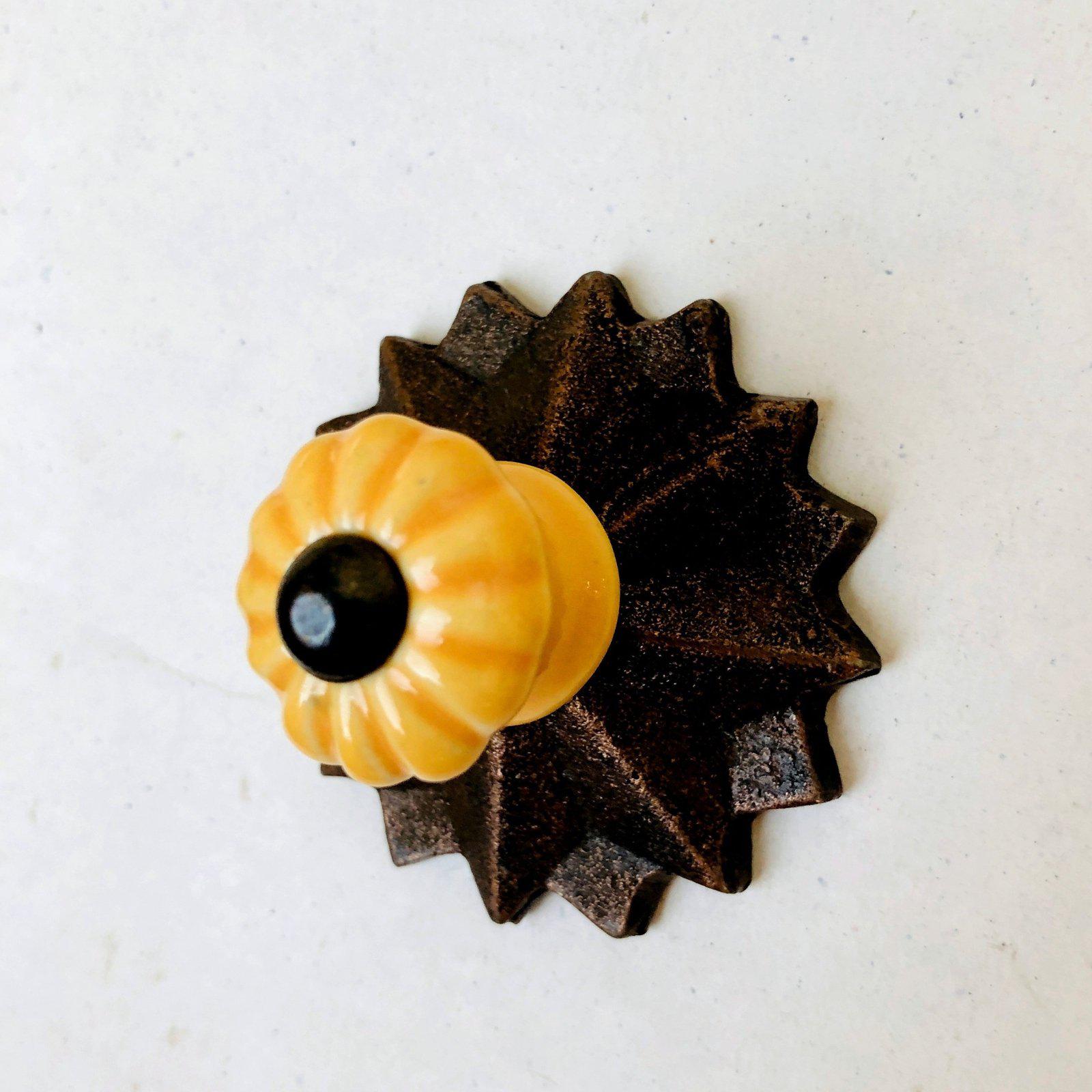 Mini Scalloped Yellow Gold Porcelain Cabinet Knobs Small Drawer Pulls .9 Inch-Dwyer Home Collection