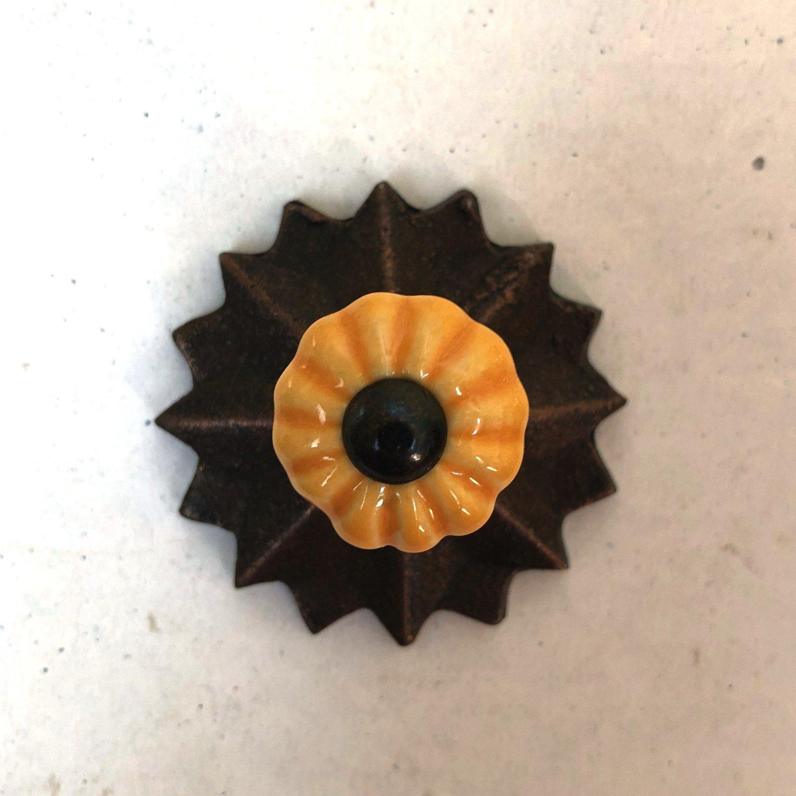 Mini Scalloped Yellow Gold Porcelain Cabinet Knobs Small Drawer Pulls .9 Inch-Dwyer Home Collection