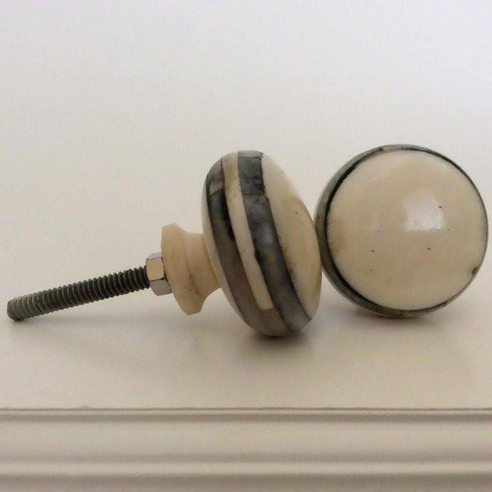 Smoky Grey Trim On Polished Bone Cabinet Knobs Drawer Pulls 1.50 Inch-Dwyer Home Collection